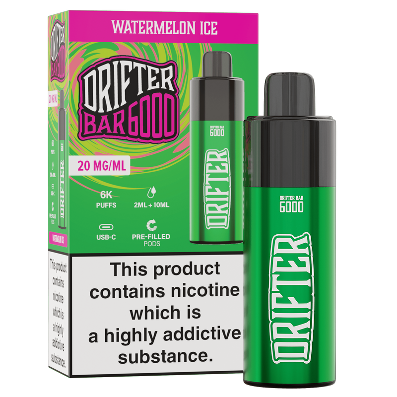 Bar 6000 By Drifter in Watermelon Ice, for your vape at Red Hot Vaping