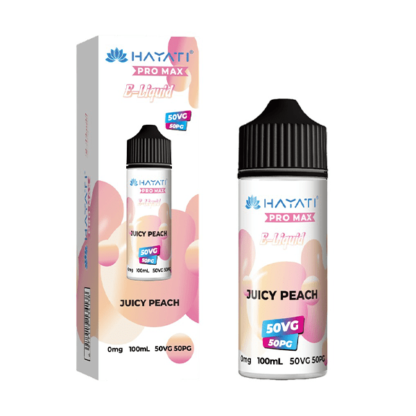 Juicy Peach 50/50 By Hayati Pro Max Shortfill for your vape at Red Hot Vaping